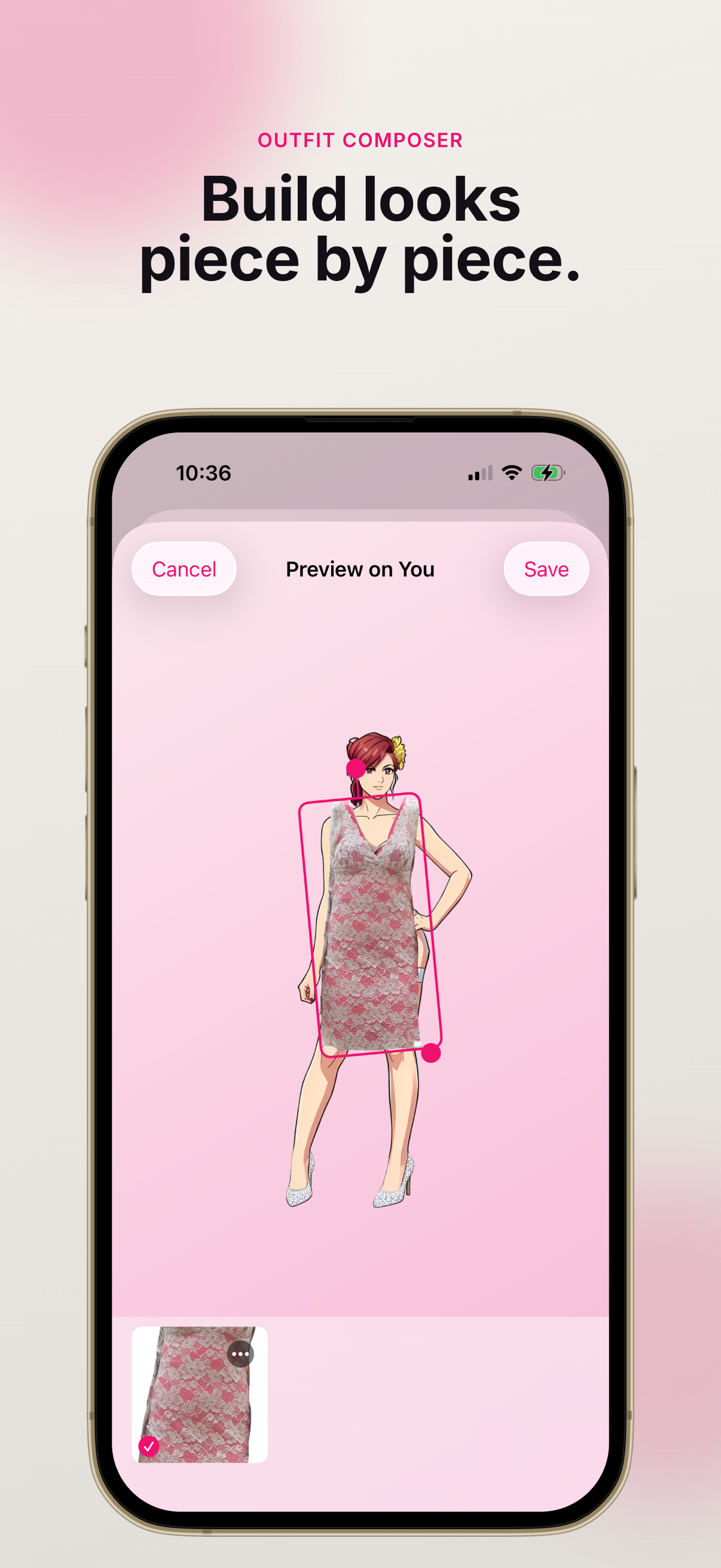 Build looks piece by piece in the outfit composer