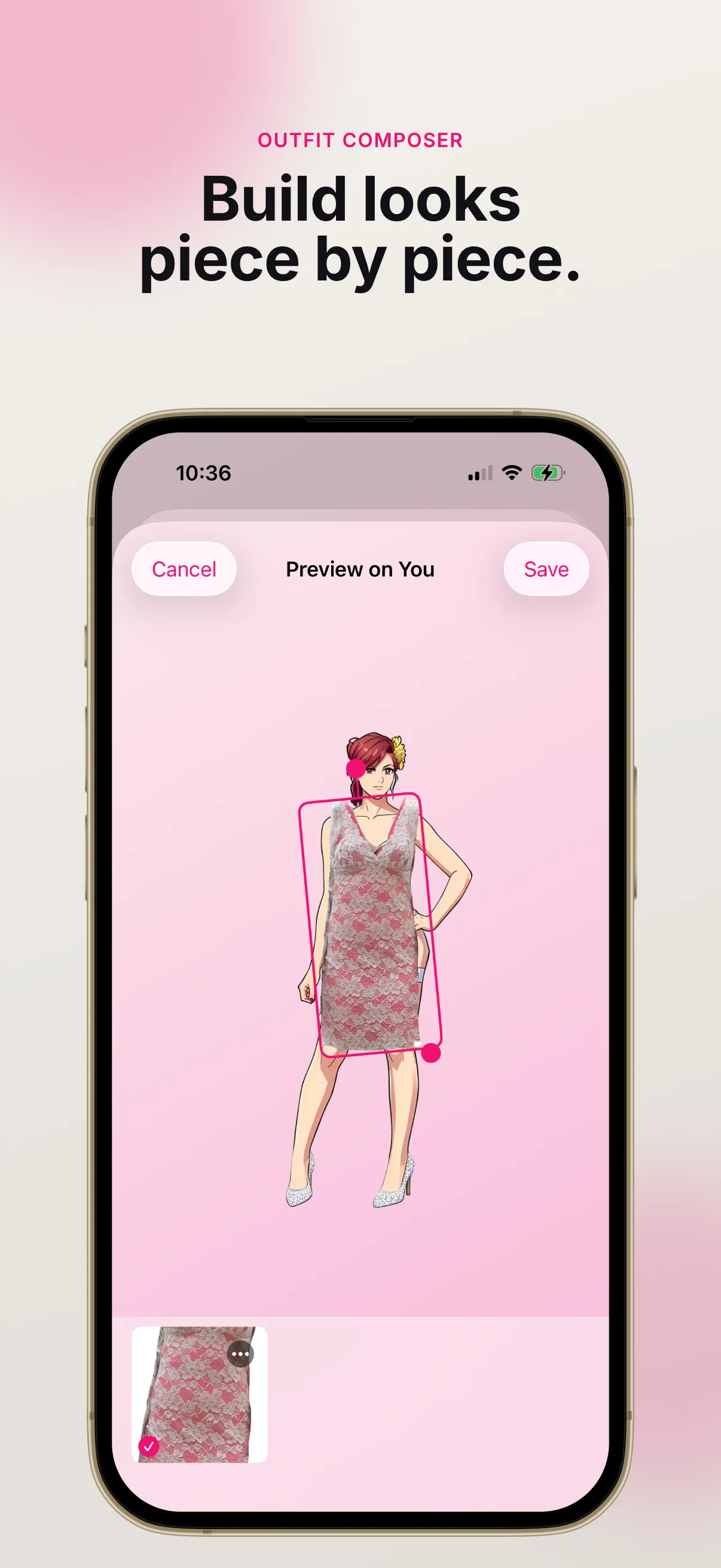 Build looks piece by piece in the outfit composer