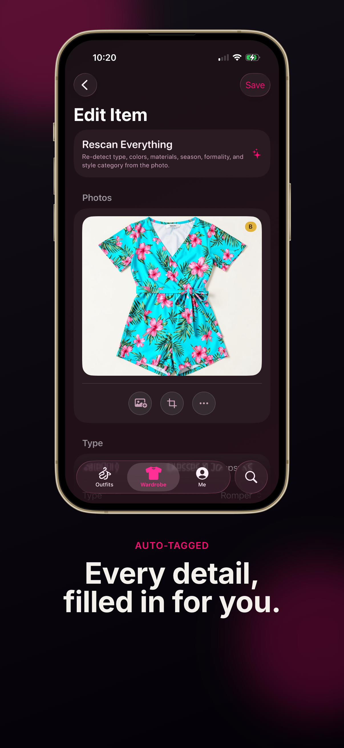 Colour, fabric and season filled in automatically