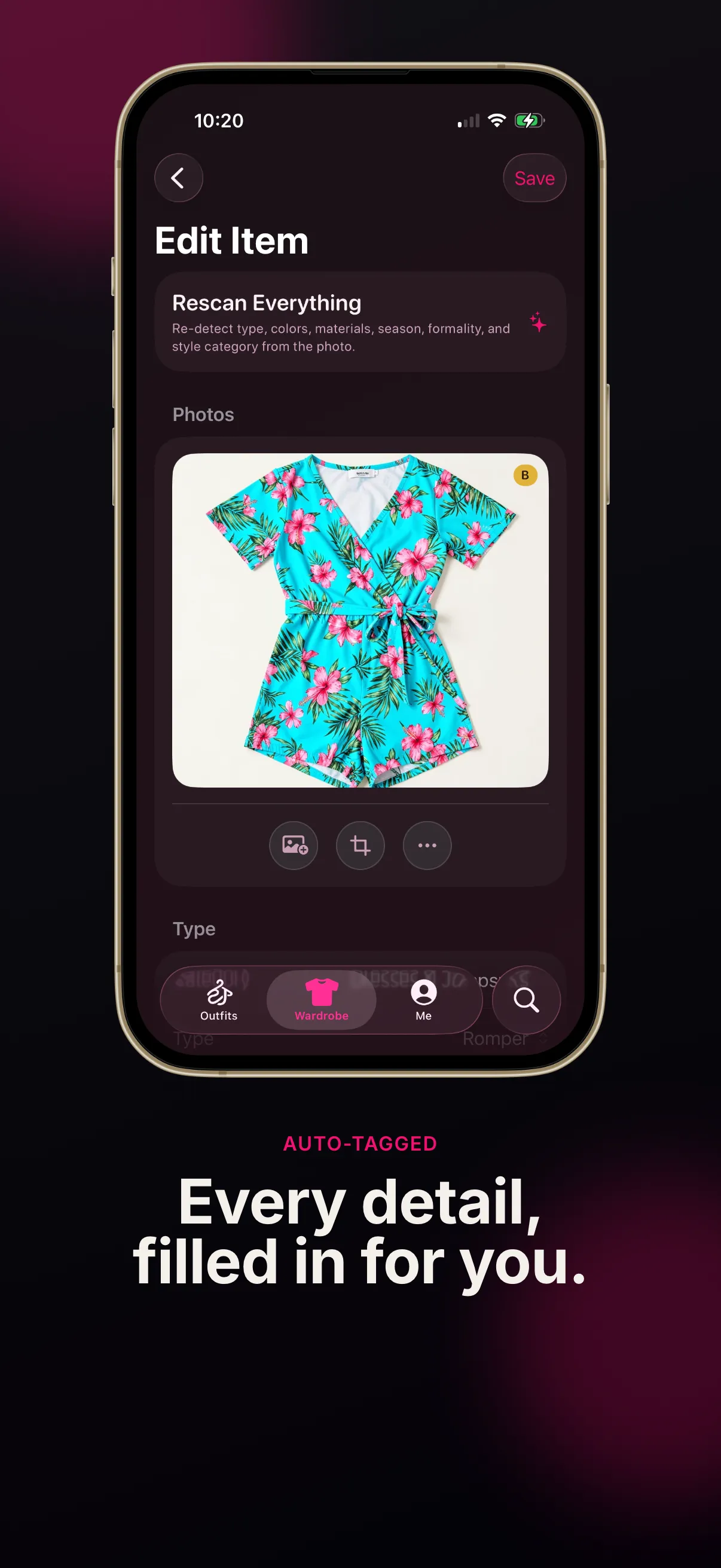Colour, fabric and season filled in automatically