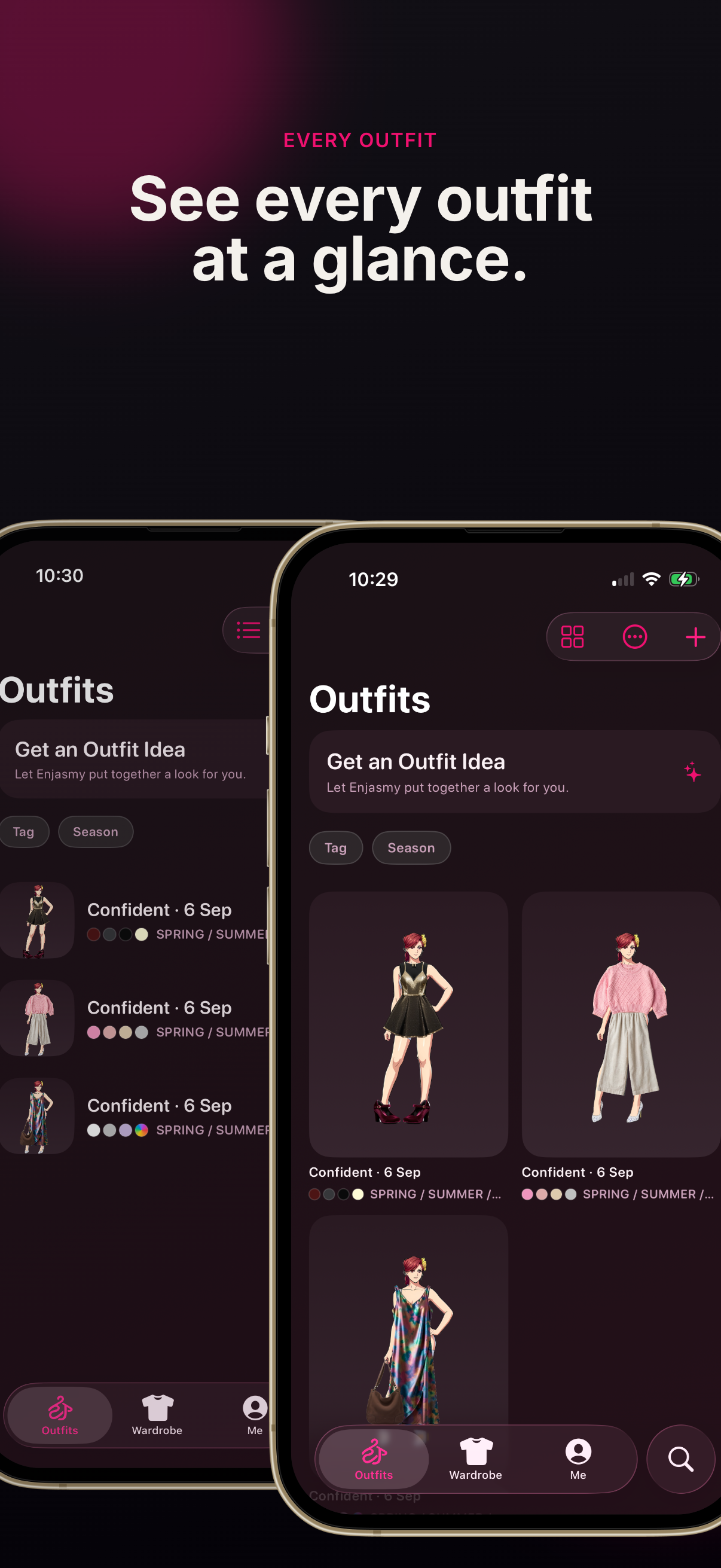 See every saved outfit at a glance