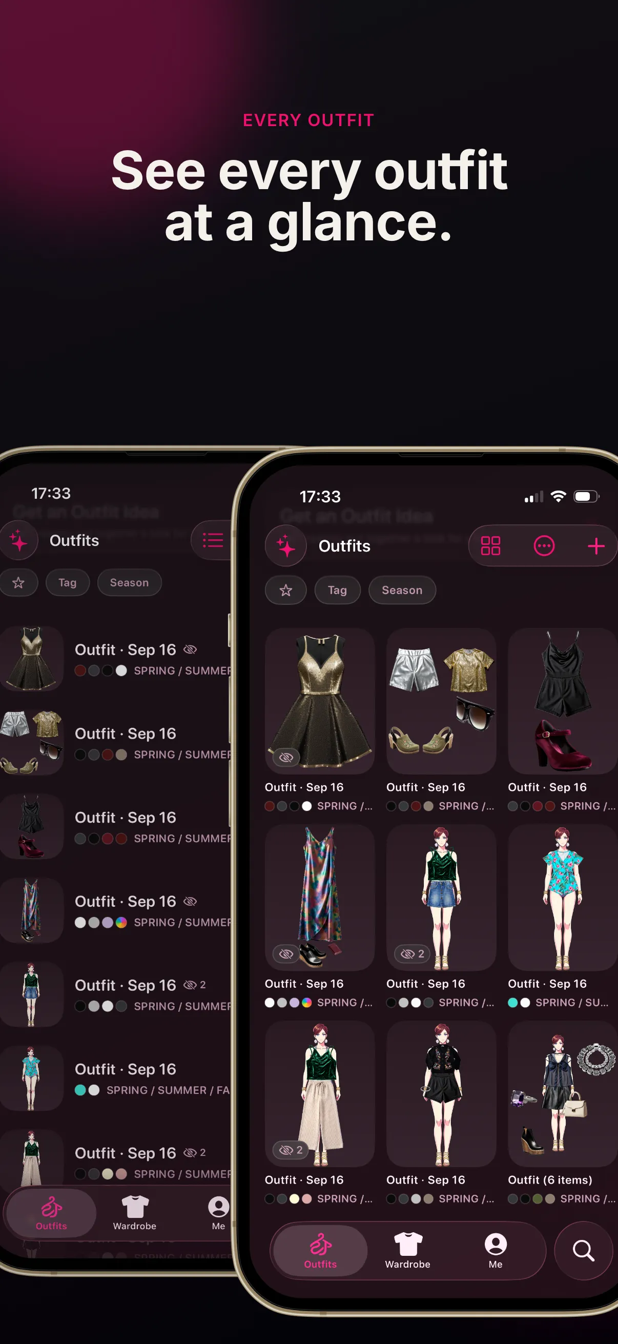 See every saved outfit at a glance