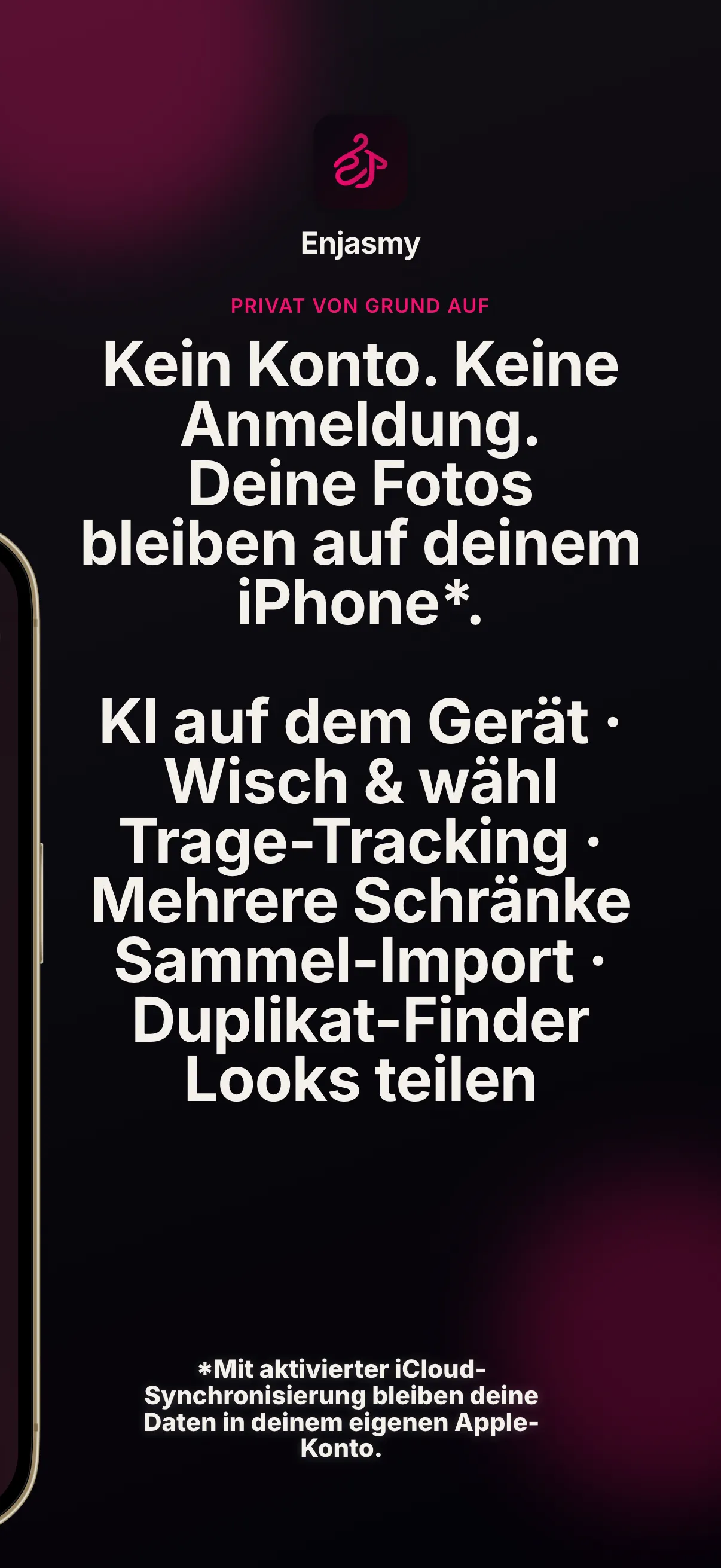 Kein Konto, keine Anmeldung — deine Fotos bleiben auf deinem iPhone